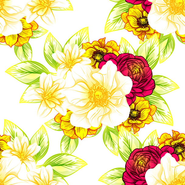 Seamless vintage style flower pattern. Floral elements in color - Vektor, obrázek