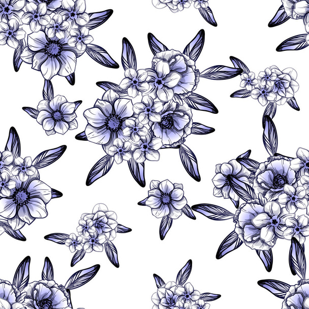 シームレスなビンテージ スタイルの花柄。花柄要素の輪郭 - ベクター画像