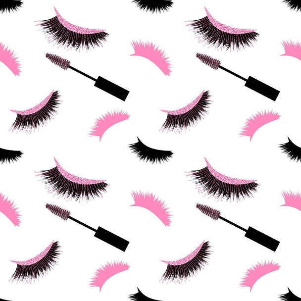 Lashes and mascara with glitter vector pattern - Vector, Image