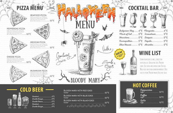 Vintage halloween menu ontwerp. Restaurant menu - Vector, afbeelding