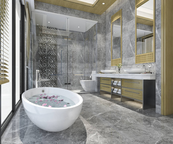 3d renderização de luxo moderno design banheiro e banheiro
 - Foto, Imagem