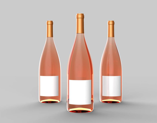 Wine bottle mock up isolated on light gray background. 3D illustration - 写真・画像