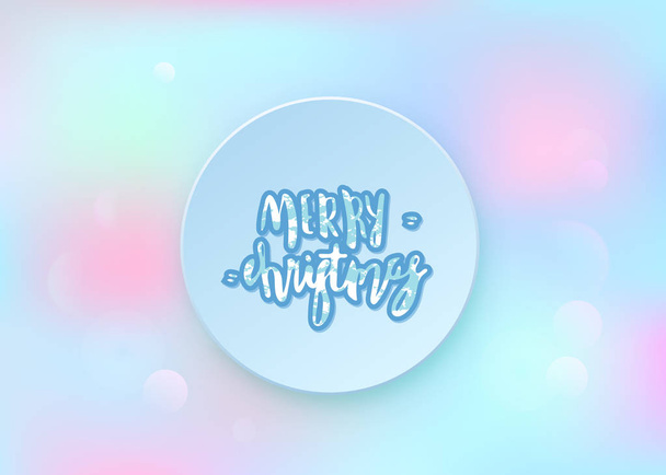Merry Christmas brush handwritten lettering with round badge on blur pastel background. Creative text with dry brush texture for holiday design cards and banners. Vector illustration. - Vector, Image