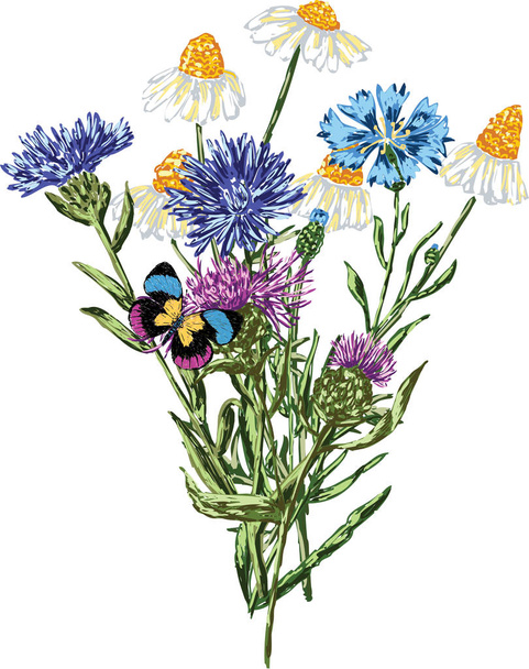 Image vectorielle d'un bouquet de fleurs sauvages. Tous les objets isolés
. - Vecteur, image