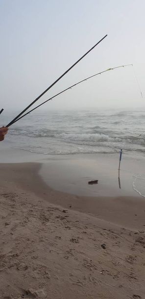 Tiges de pêche sur la plage de la mer Baltique
 - Photo, image
