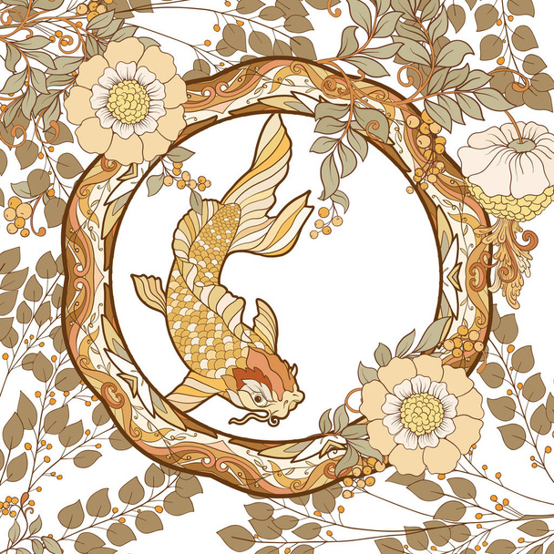 Poster, background with decorative flowers and bird in art nouveau style, vintage, old, retro style.  - Vetor, Imagem