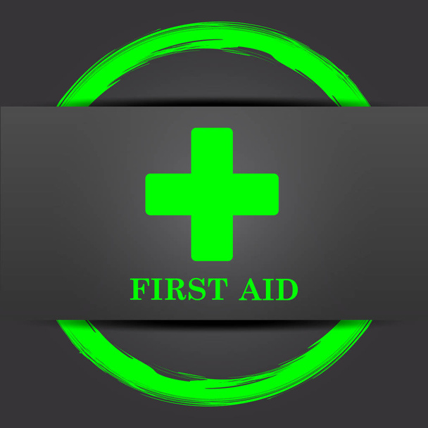 İlk yardım simgesi. Internet düğmesi gri arka plan üzerinde yeşil ile - Fotoğraf, Görsel