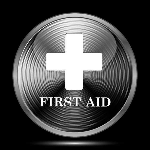 Icono de primeros auxilios. Botón de Internet sobre fondo negro
 - Foto, imagen