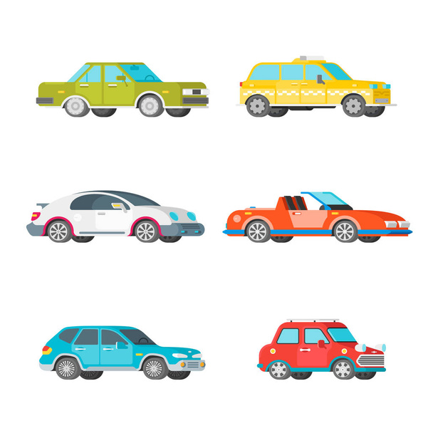 Vector passenger cars set in half isometric flat style - Vector, Image