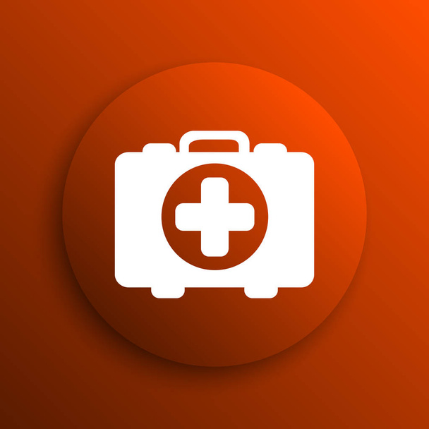 Icono de bolsa médica. Botón de Internet sobre fondo naranja
 - Foto, imagen