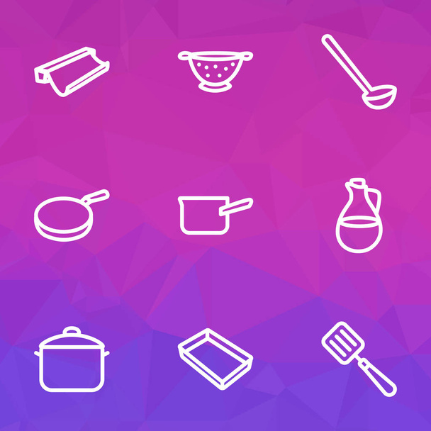 Dishware icons line style set with casserole, pan, ladle and other dishware elements. Isolated vector illustration dishware icons. - Vector, Image