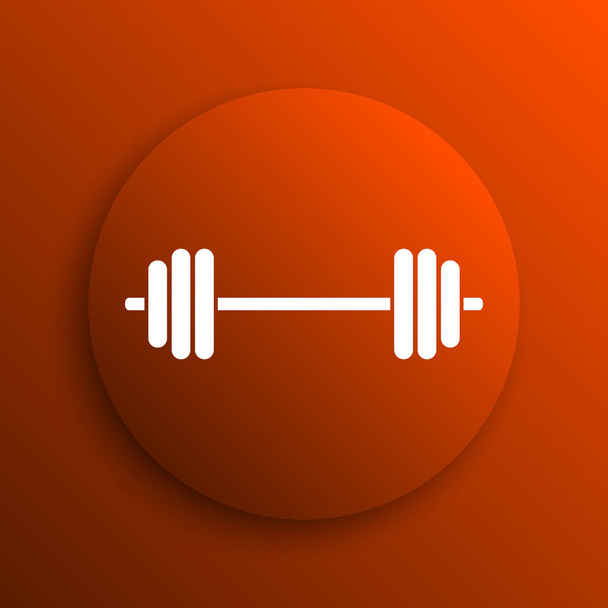 Ícone de levantamento de peso. Botão de Internet em backgroun laranja
 - Foto, Imagem