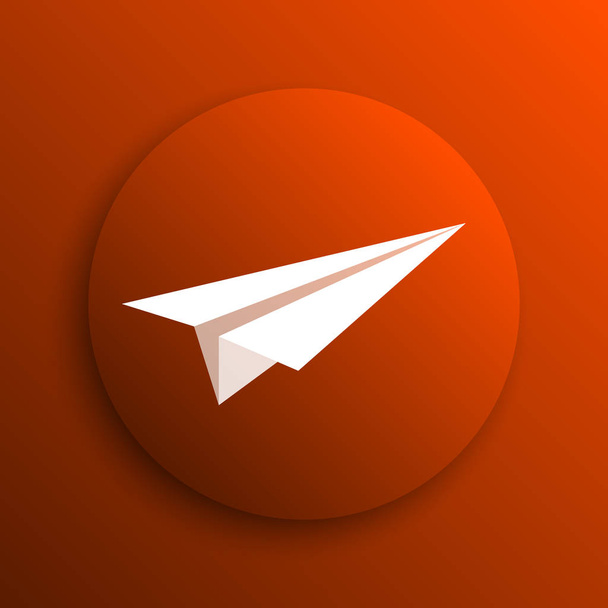 Icono de avión de papel. Botón de Internet sobre fondo naranja
 - Foto, imagen