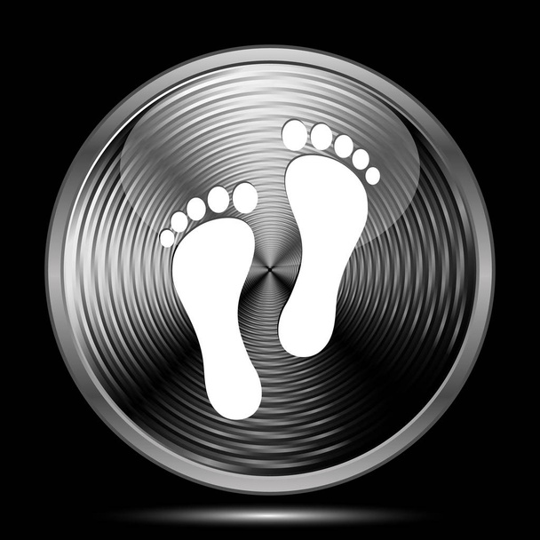 Icono de huella de pie. Botón de Internet sobre fondo negro
 - Foto, imagen
