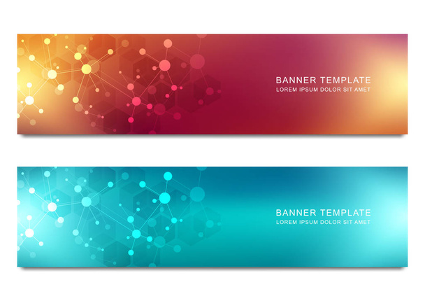 Vector banners design for medicine, science and digital technology. Molecular structure background and communication with connected lines and dots - Vector, Image