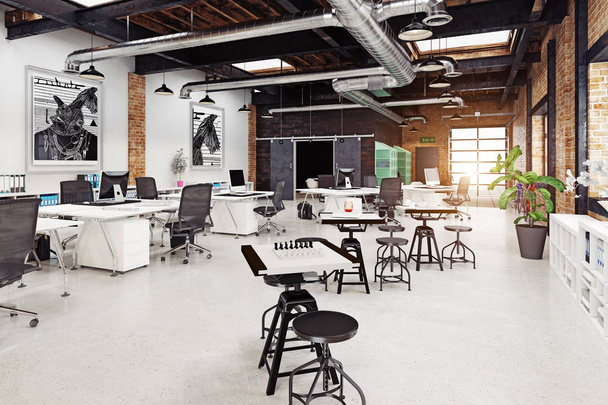 Modern loft office interior. 3d rendering concept. - Photo, Image