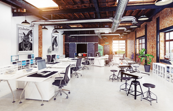 modern loft Hivatal belső. 3D rendering koncepció. - Fotó, kép