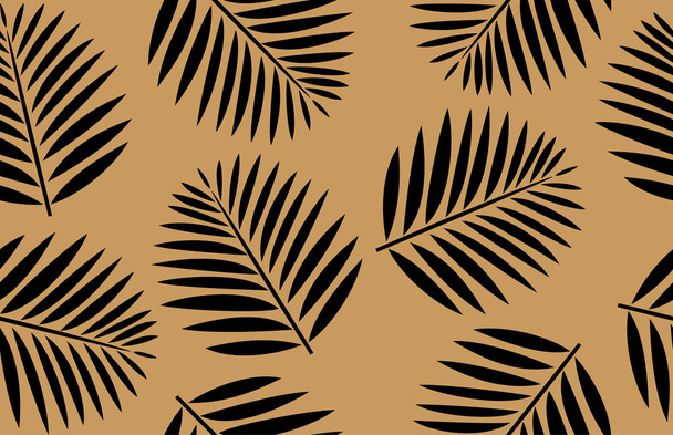 Seamless pattern. Black palm leaves, isolated on a gold background. Tropic illustration. - Vektori, kuva