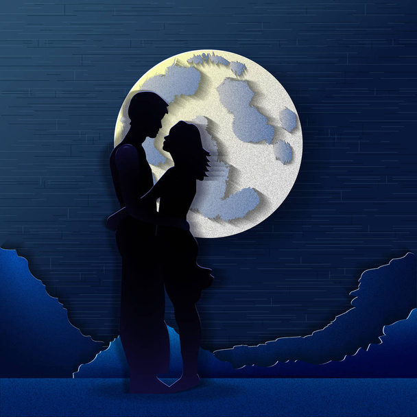lovers in the moonlight,Paper effect - Photo, Image