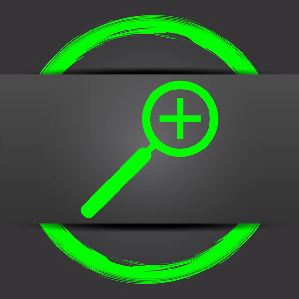 Zoom in icon. Internet button with green on grey background - Photo, Image