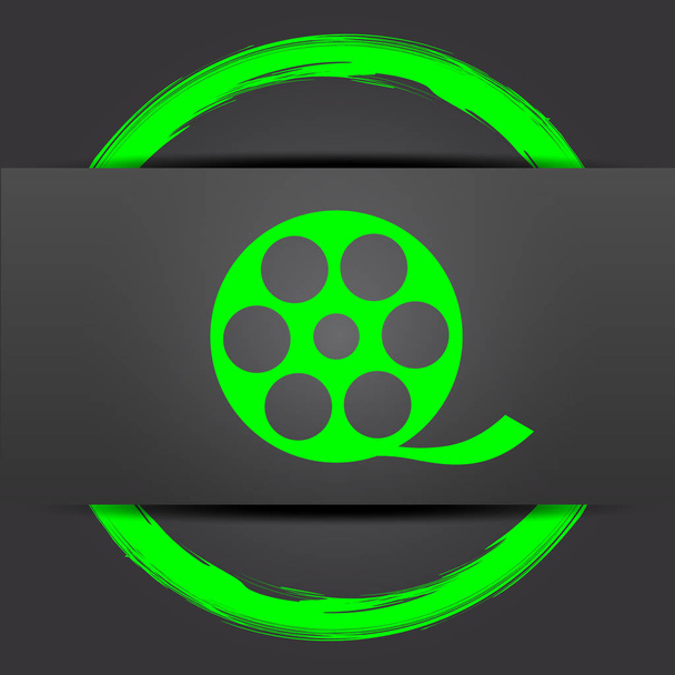 ビデオ アイコン。灰色の背景に緑のインター ネット ボタン - 写真・画像