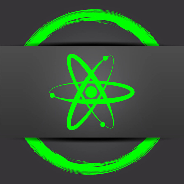 原子のアイコン。灰色の背景に緑のインター ネット ボタン - 写真・画像