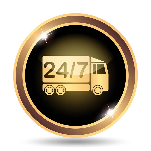 24 7 значок грузовика доставки. Кнопка Интернет на белом фоне
 - Фото, изображение