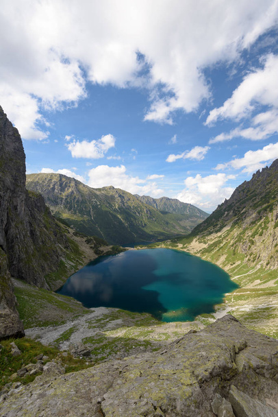 Elevated view of Czarny Staw pod Rysami and Morskie Oko lakes in the High Tatra Mountains. - Valokuva, kuva
