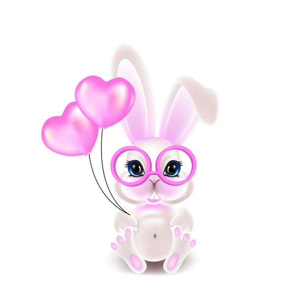 Cute little rabbit with pink ears. 3d vector illustration. - Vektör, Görsel