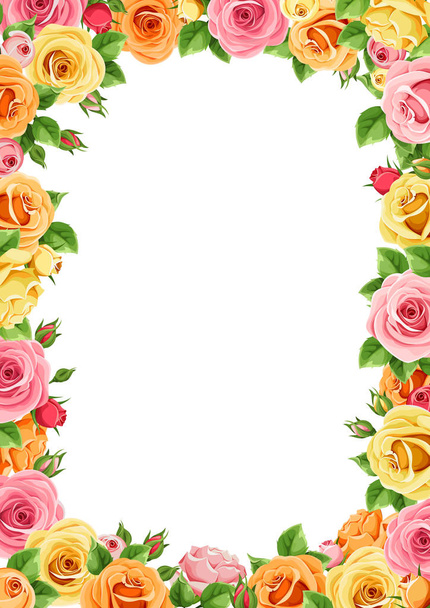 Vector frame with pink, orange and yellow roses. - Vector, Image