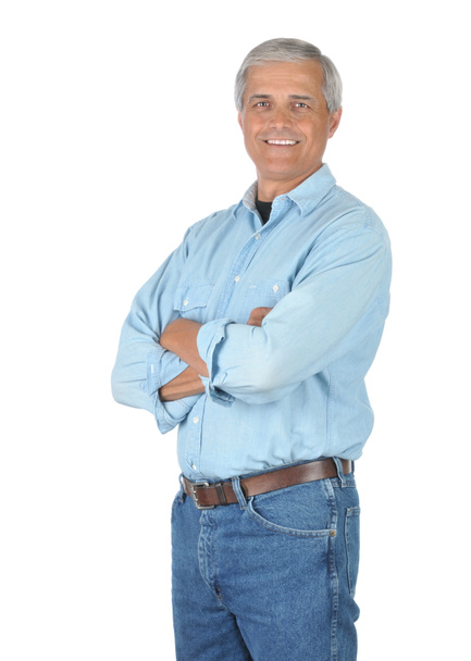 Smiling Man in Jeans and Work Shirt - Valokuva, kuva