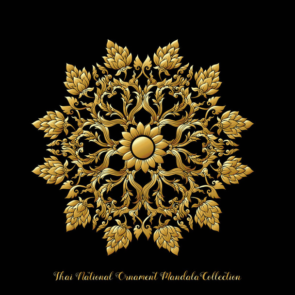 Gold mandala of traditional Thai ornament. Stock illustration. - Vektör, Görsel