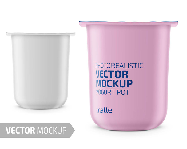 White yogurt pot template with sample design. - Vector, Image