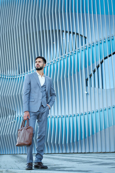 Businessman style. Men style. Man in custom tailored business suit posing outdoors - Fotoğraf, Görsel