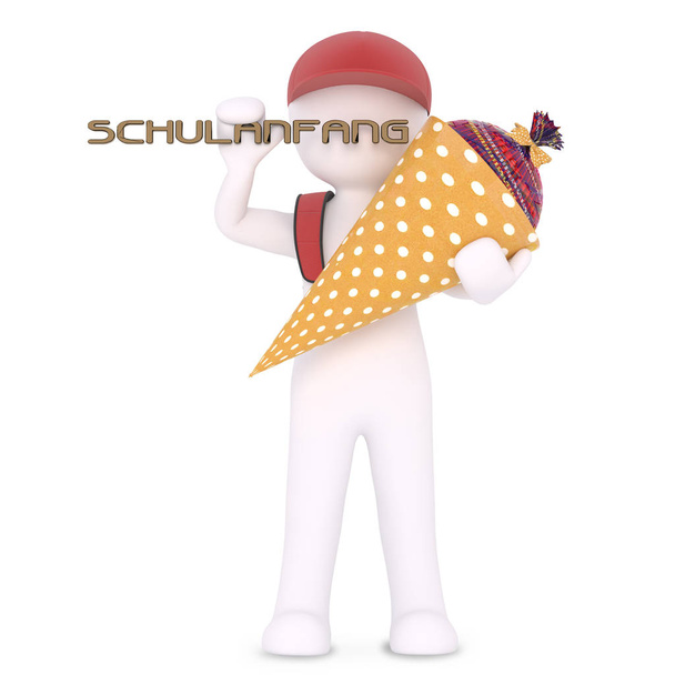 SCHULANFANG letters and pupil with a zuckertuete - Photo, Image