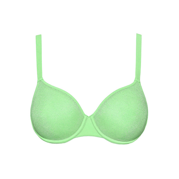 Menthe verte soie sexy push up soutien-gorge isolé sur fond blanc. Vêtement élégant sous-vêtements coûteux pour femmes
 - Photo, image