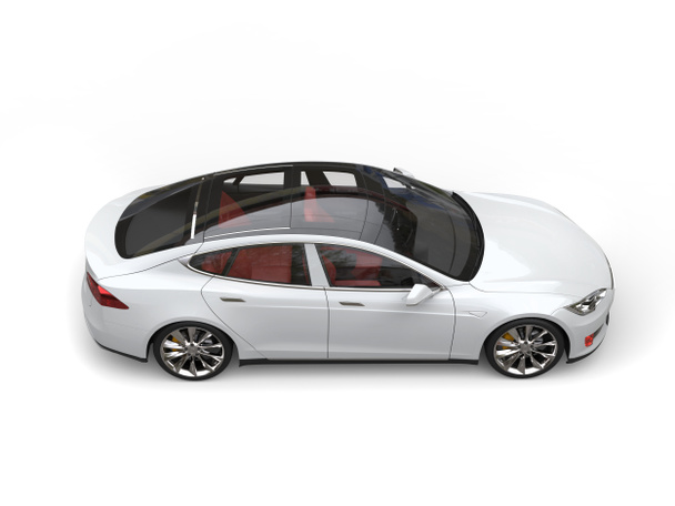 Δροσερό λευκό σύγχρονη ηλεκτρικό σπορ αυτοκίνητο - top-down πλαϊνή όψη - Φωτογραφία, εικόνα