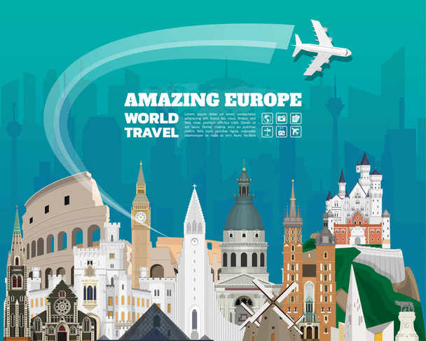 Európa híres Landmark paper art-nál. Globális utazási és utazást Infographic. Vektoros Template.vector/illustration lapos kivitel. Lehet használni a banner, üzleti, oktatási, honlap vagy bármely grafika. - Vektor, kép