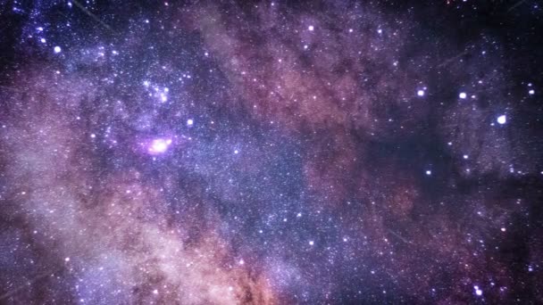 Volando a través de campos estelares en el espacio. púrpura
 - Metraje, vídeo