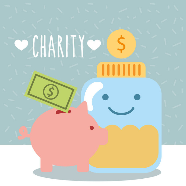 glazen container munten piggy geld doneren liefdadigheid - Vector, afbeelding