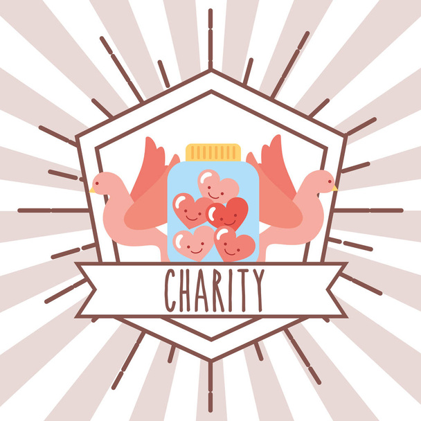 holubi jar srdce retro emblémem charity obrázek - Vektor, obrázek