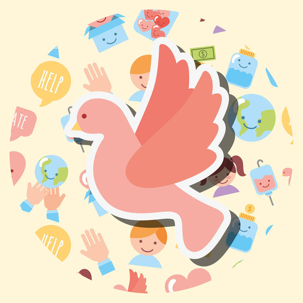 roze duif vrede help kawaii liefdadigheid afbeelding - Vector, afbeelding