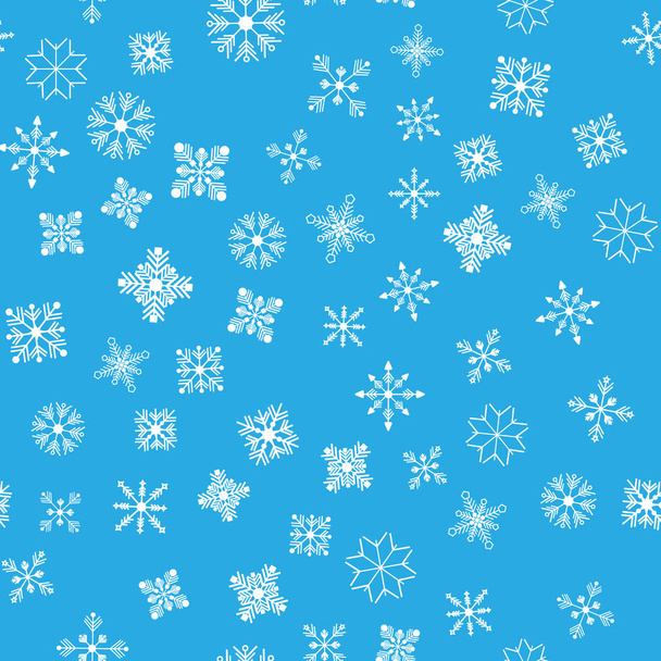 Vector illustratie. Naadloos patroon. Witte sneeuwvlokken op een blauwe achtergrond. voor het inpakken van papier - Vector, afbeelding