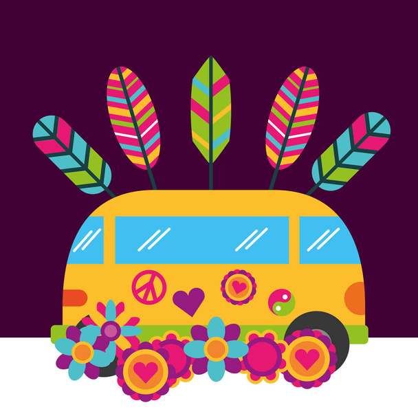 Хиппи ретро винтажные цветы фургон свободный дух
 - Вектор,изображение