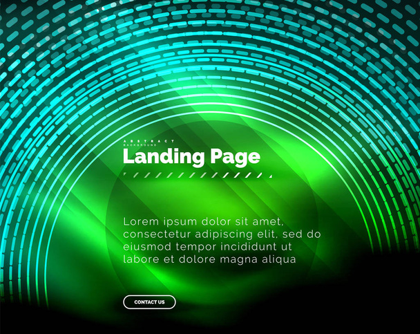 Neon glühende Techno-Linien, Hi-Tech futuristische abstrakte Hintergrundvorlage mit Kreisen, Landing Page Template - Vektor, Bild