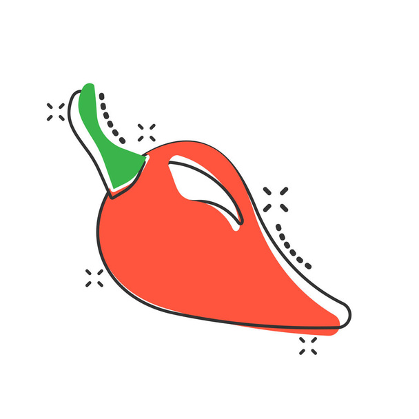 Vector Cartoon Chili Pepper Ikone im Comic-Stil. Würzige Paprika Konzept Illustration Piktogramm. Chili Paprika Business Splash Effekt Konzept. - Vektor, Bild