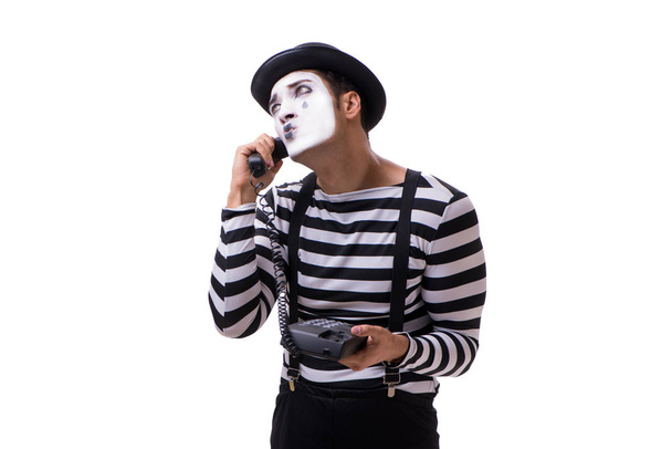 Mime with telephone isolated on white background - Foto, afbeelding