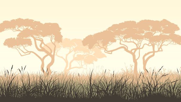 Vektori pastelli vaakasuora kuvitus Afrikkalainen maisema, niitty ruoho ja akaasia
. - Vektori, kuva