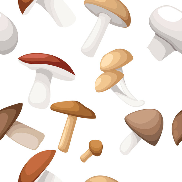 Modèle sans couture. Illustration de différents champignons sur fond blanc. Style plat vectoriel
. - Vecteur, image