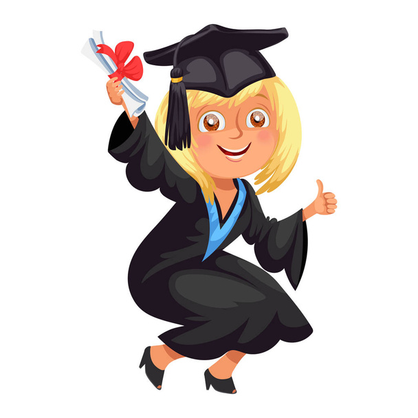 Счастливая улыбающаяся девушка в платье с дипломом бросать крышку векторной иллюстрации
. - Вектор,изображение